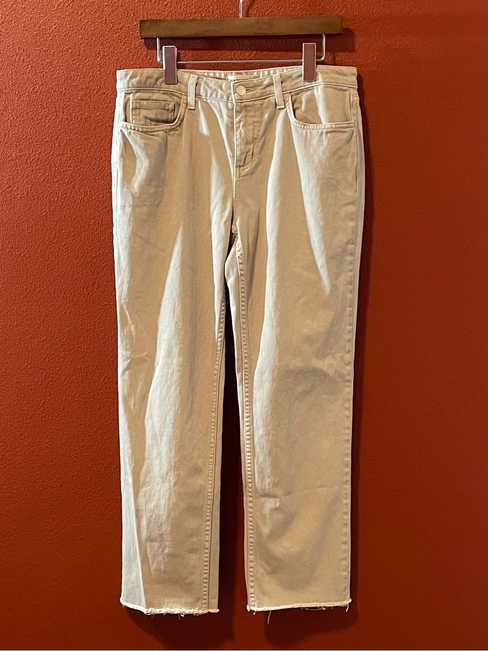 L’agence Women’s Milana Classic Low Rise Sand Dune Raw Hem Cotton Pants
